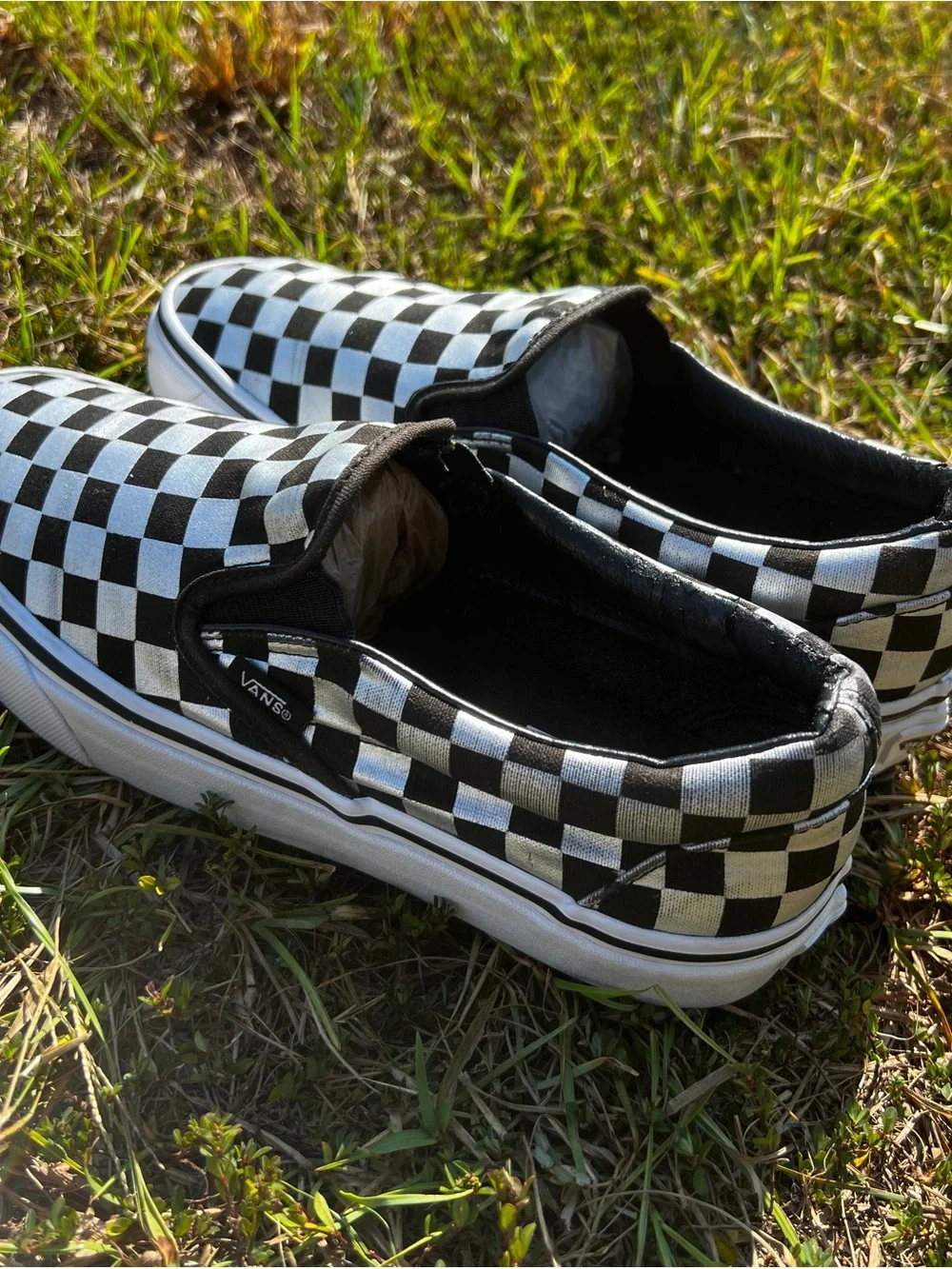 CLEAN Vans size 7.5 Mens Slip On Checkerboard Silver shoes